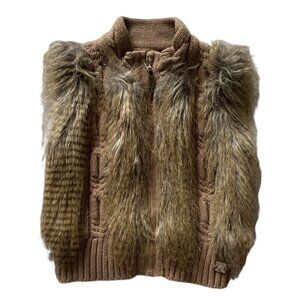 Mayoral Faux Fur Zippered Knit Vest Brown 2